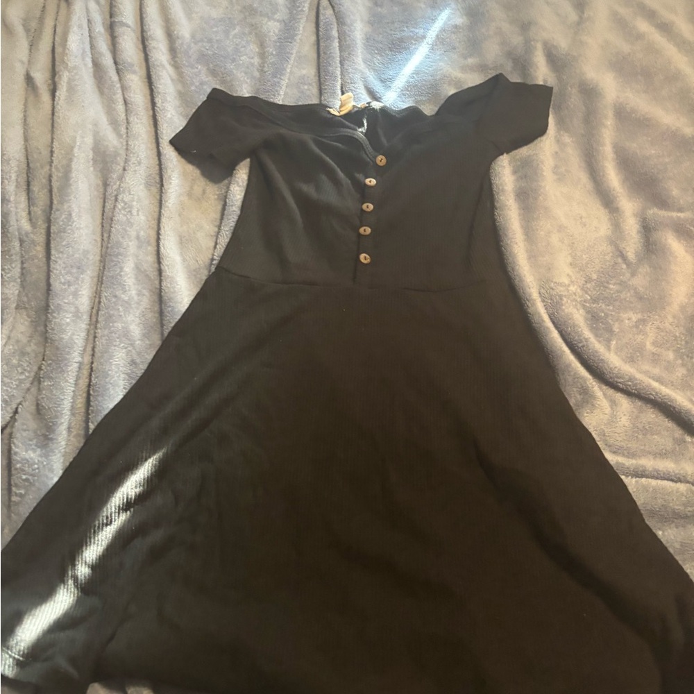 Urban Heritage Black Midi Dress with Button Detail